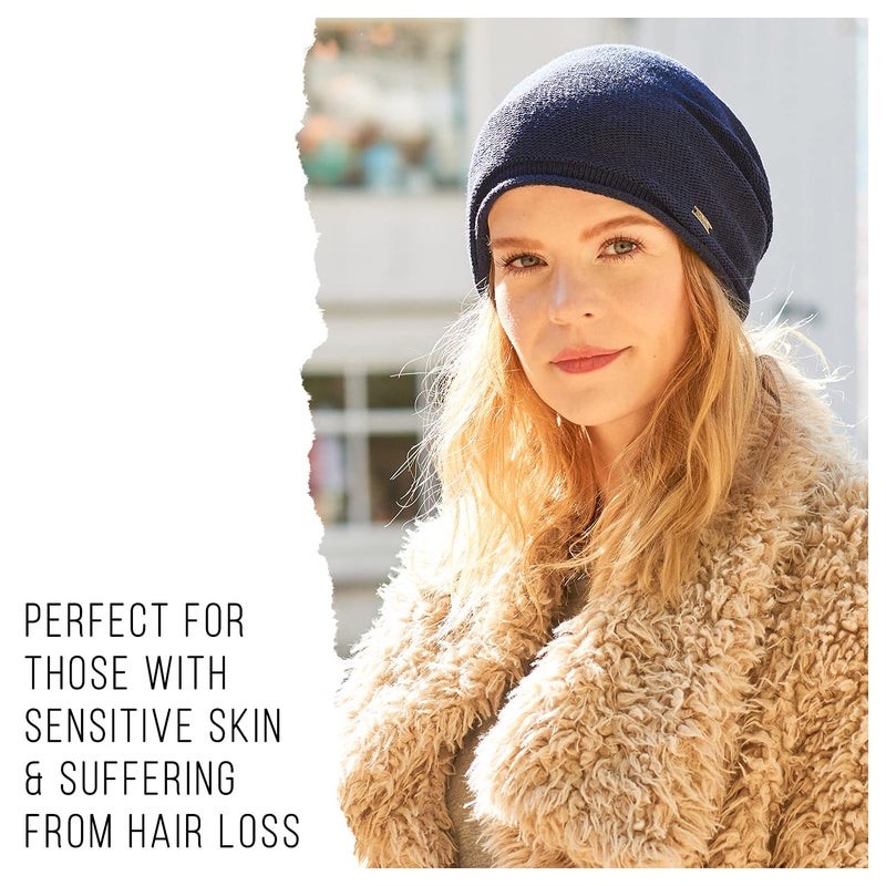 CHARM Men Slouchy Silk Beanie Hat - Women Slouch Chemo Cap Skull Knit Beanies Black - Image 5